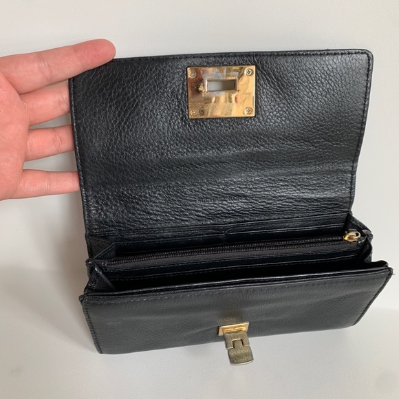 Michael Kors Collection Pebbled Leather Wallet Black Gold Hardware - Picture 6 of 12